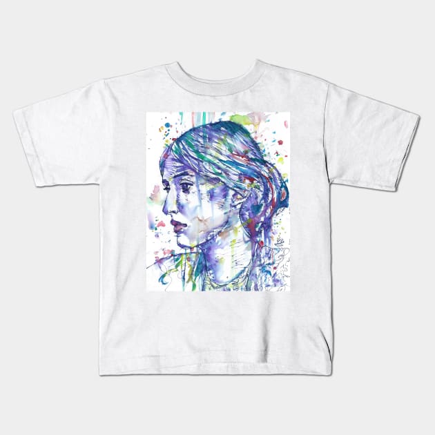 VIRGINIA WOOLF watercolor and ink portrait Kids T-Shirt by lautir